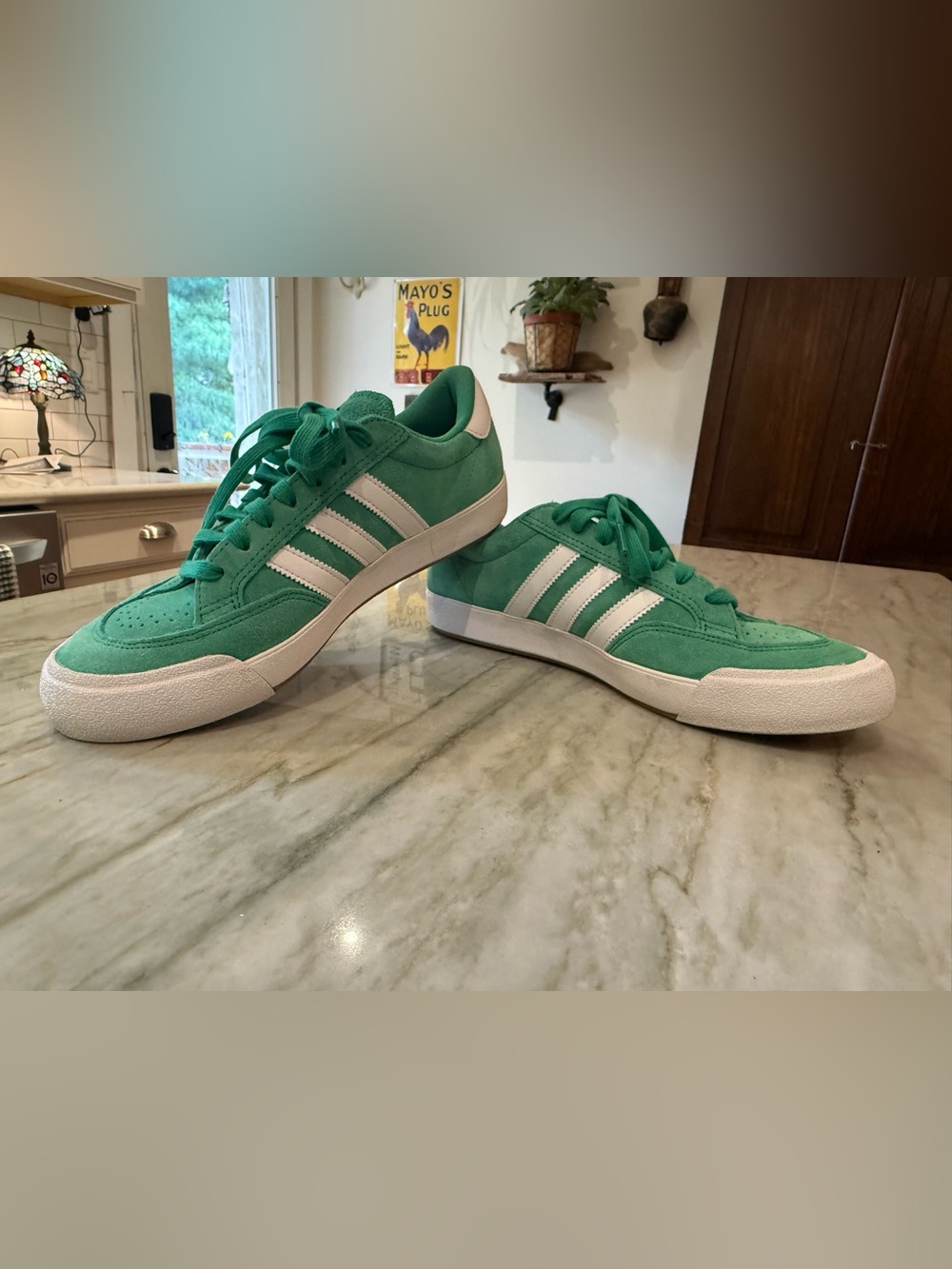 Adidas Green Suede Sneakers with White Stripes